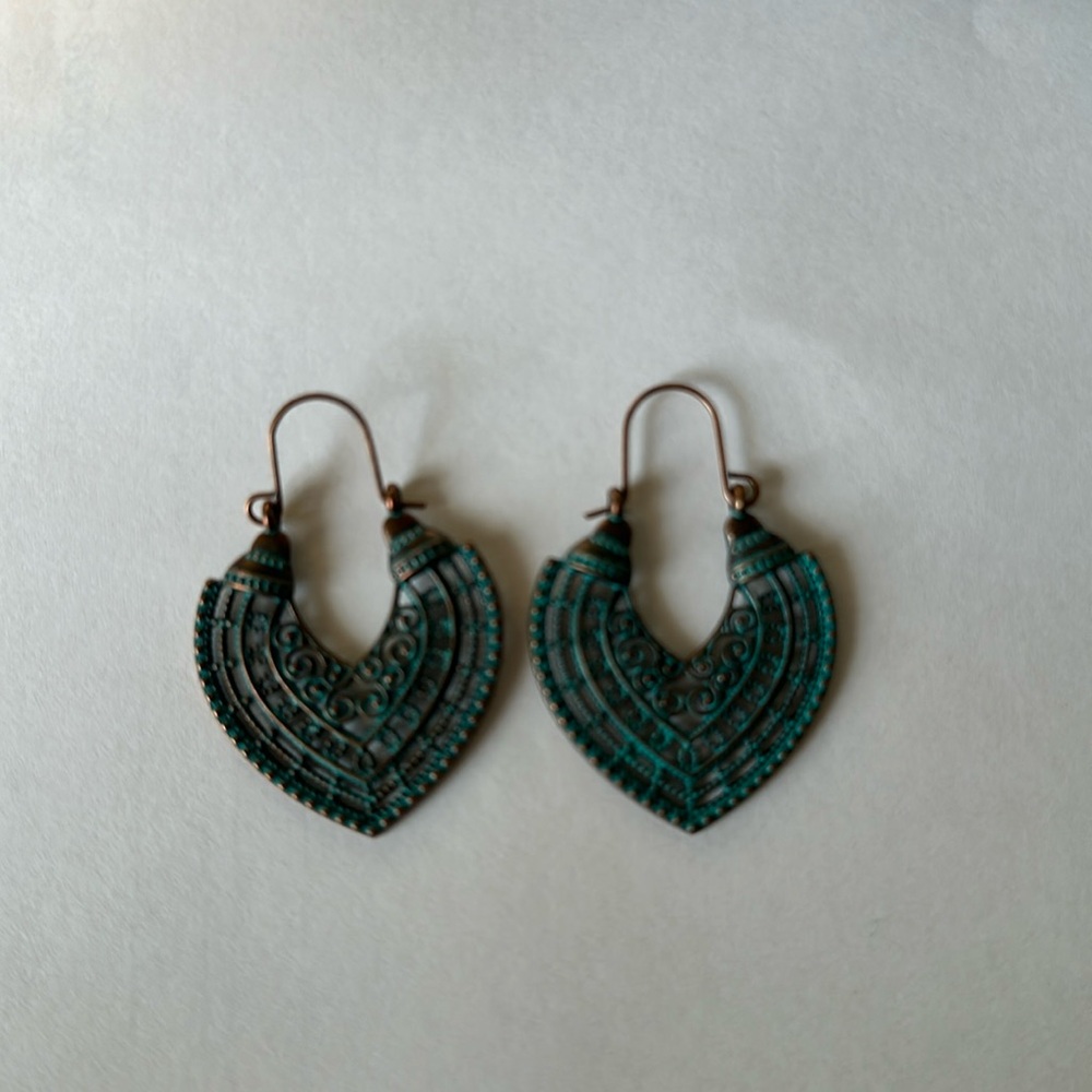 Chevron Hoop Earrings in Vintage Verdigris Turquoise Earrings